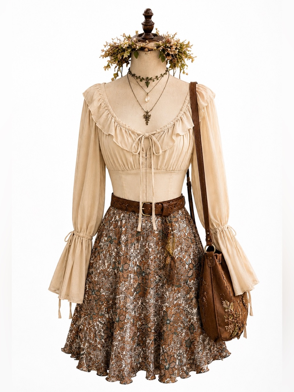 Silk Paisley Garden Floral Midi Skirt‎ Forest Fairy Grunge XL Lined